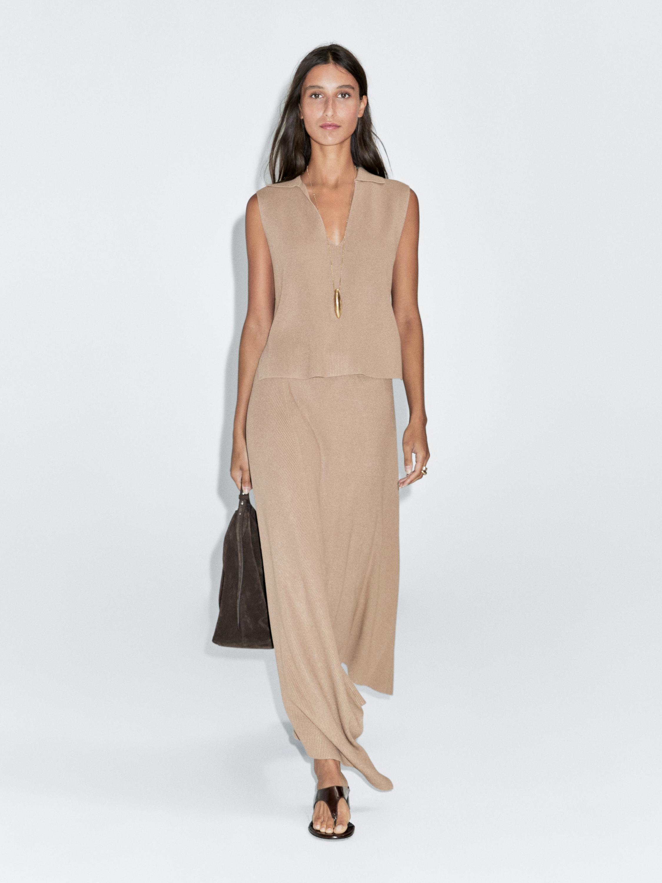 Asymmetric knit midi skirt